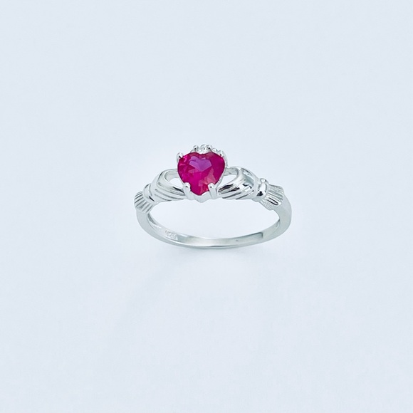 Sterling Silver Ruby CZ Heart Claddagh Ring, Silver Rings, July Birthstone, - Picture 12 of 12
